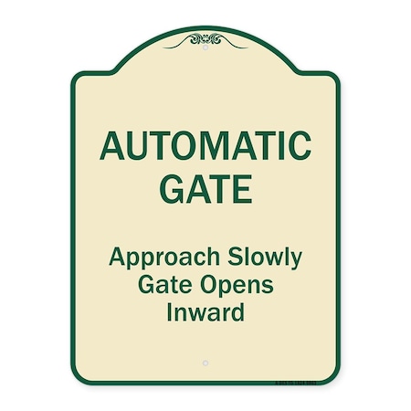 Signmission Designer Series-Automatic Gate Approach Slowly Gate Opens Inward, 24" x 18", TG-1824-9863 A-DES-TG-1824-9863